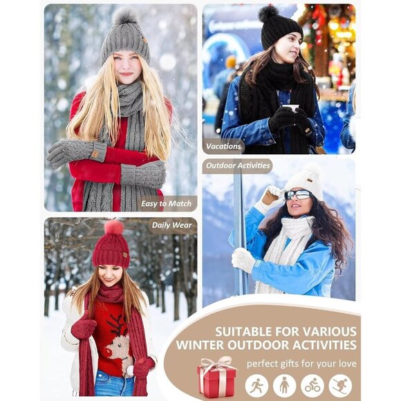 Women’s Beanie Scarf Gloves Set Fleece Lined Winter Accessories